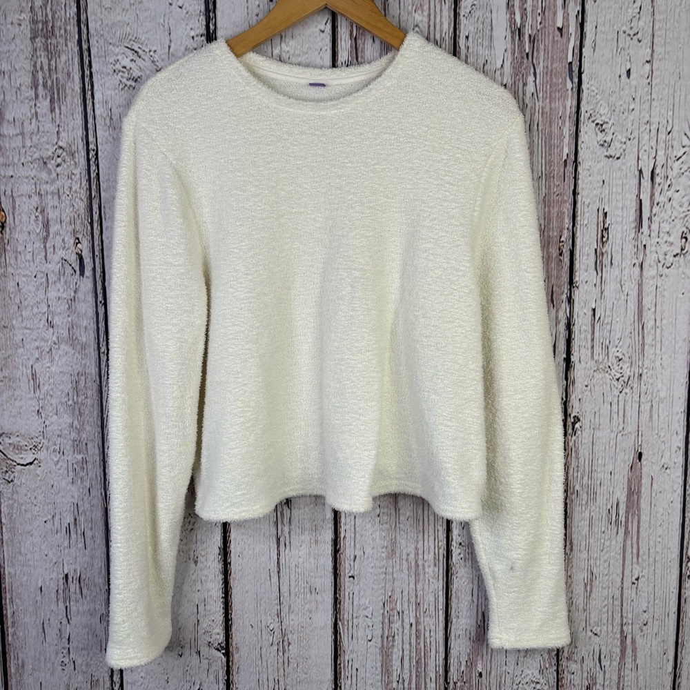 Yitty Pet Me Crew Neck Pajama Lounge Cropped Long Sleeve Shirt Ivory 3X Snug Fit